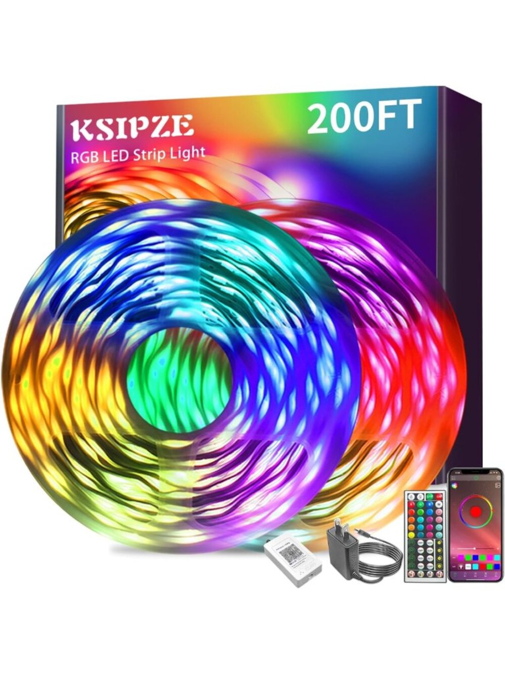 200ft LED Strip Lights - RGB Color Changing, Music Sync, Bluetooth App Control